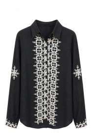 BLUSA NEGRA BORDADA MUJER MANGA LARGA TY-1063