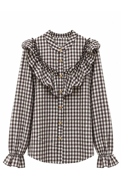 BLUSA DE CUADROS MUJER CON VOLANTES TY-M9599