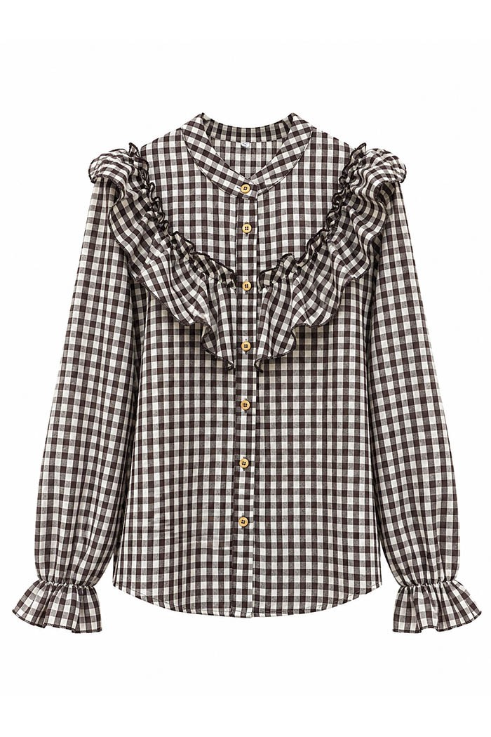 BLUSA DE CUADROS MUJER CON VOLANTES TY-M9599