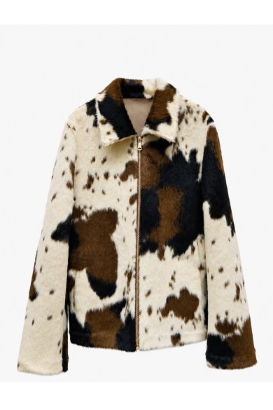 CHAQUETA DE PELO SINTÉTICO ESTAMPADO CON CREMALLERA TY-M9312