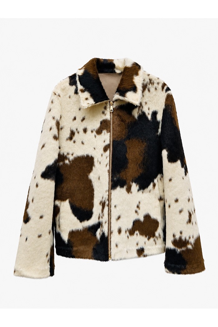 CHAQUETA DE PELO SINTÉTICO ESTAMPADO CON CREMALLERA TY-M9312