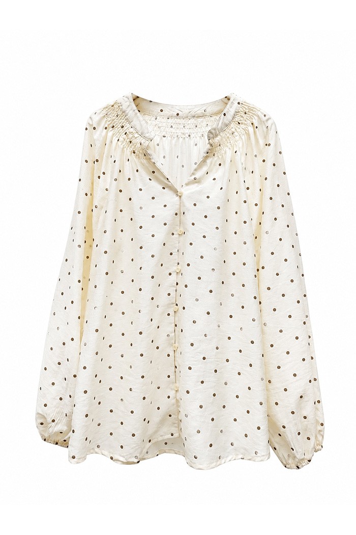 BLUSA DE LUNARES CON FRUNCES Y MANGA ABULLONADA TY-M9608