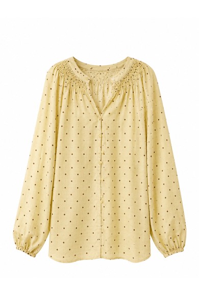 BLUSA DE LUNARES CON FRUNCES Y MANGA ABULLONADA TY-M9608