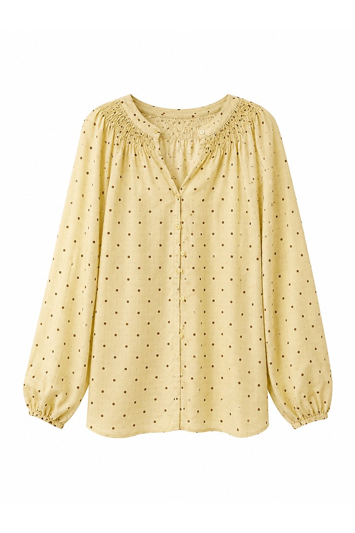 BLUSA DE LUNARES CON FRUNCES Y MANGA ABULLONADA TY-M9608