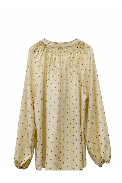 BLUSA DE LUNARES CON FRUNCES Y MANGA ABULLONADA TY-M9608