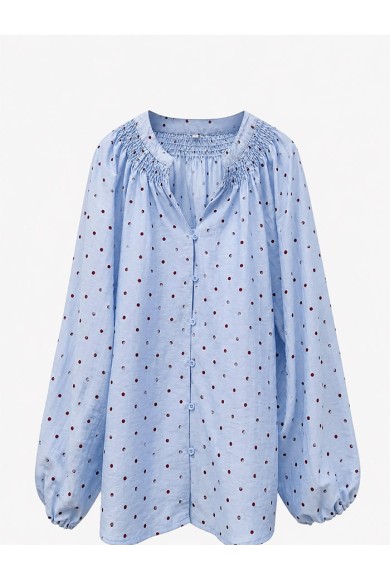BLUSA DE LUNARES CON FRUNCES Y MANGA ABULLONADA TY-M9608
