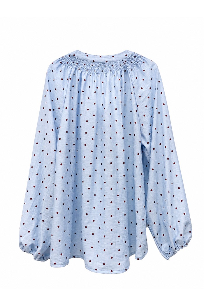 BLUSA DE LUNARES CON FRUNCES Y MANGA ABULLONADA TY-M9608