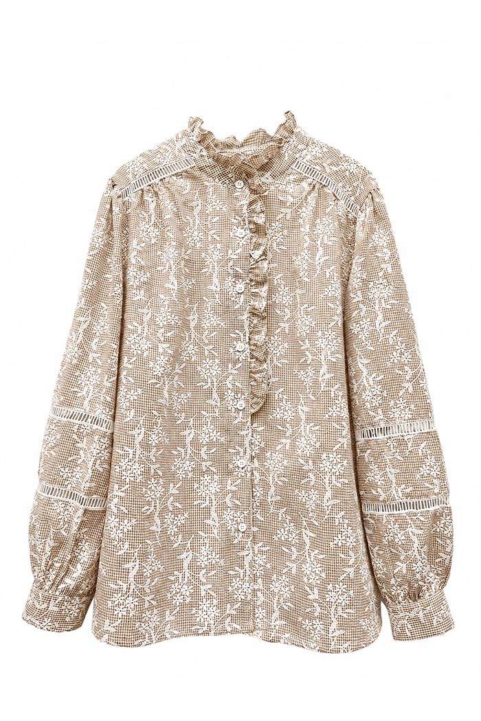 BLUSA DE CUADROS CON BORDADO Y VOLANTES TY-M9603