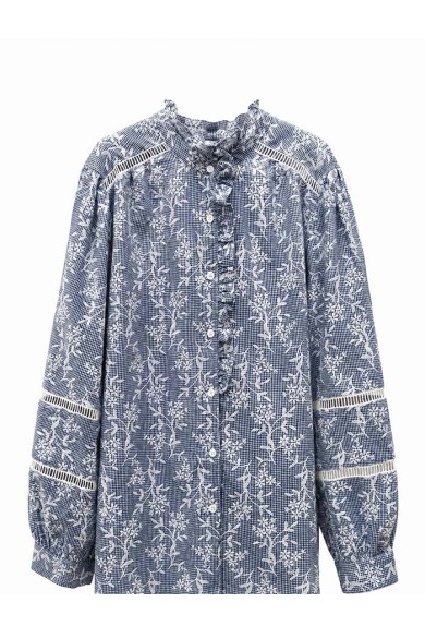 BLUSA DE CUADROS CON BORDADO Y VOLANTES TY-M9603