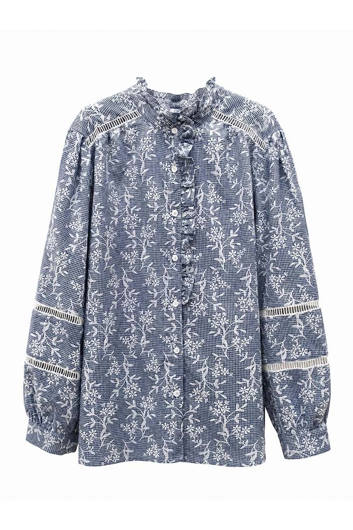 BLUSA DE CUADROS CON BORDADO Y VOLANTES TY-M9603