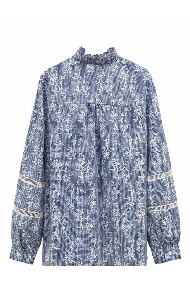BLUSA DE CUADROS CON BORDADO Y VOLANTES TY-M9603