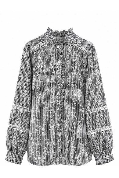BLUSA DE CUADROS CON BORDADO Y VOLANTES TY-M9603