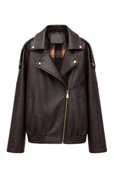 CHAQUETA BIKER DE POLIPIEL CON CREMALLERA MARRON TY-M9596