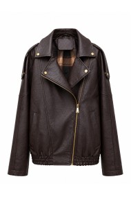 CHAQUETA BIKER DE POLIPIEL CON CREMALLERA MARRON TY-M9596