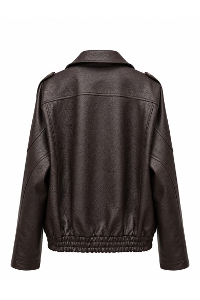 CHAQUETA BIKER DE POLIPIEL CON CREMALLERA MARRON TY-M9596