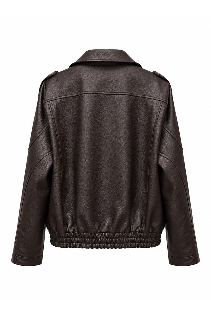 CHAQUETA BIKER DE POLIPIEL CON CREMALLERA MARRON TY-M9596