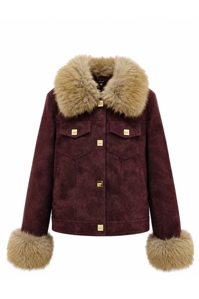 CHAQUETA DE ANTELINA CON CUELLO Y PUÑOS DE PELO SINTETICO GRANATE TY-M9563