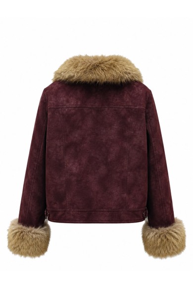 CHAQUETA DE ANTELINA CON CUELLO Y PUÑOS DE PELO SINTETICO GRANATE TY-M9563