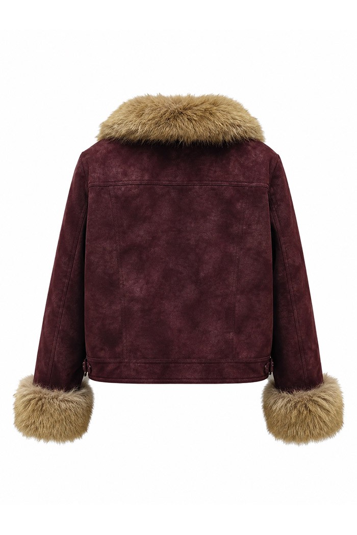 CHAQUETA DE ANTELINA CON CUELLO Y PUÑOS DE PELO SINTETICO GRANATE TY-M9563