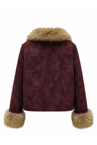 CHAQUETA DE ANTELINA CON CUELLO Y PUÑOS DE PELO SINTETICO GRANATE TY-M9563