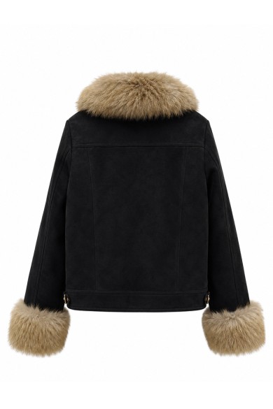 CHAQUETA DE ANTELINA CON CUELLO Y PUÑOS DE PELO SINTETICO NEGRO TY-M9563