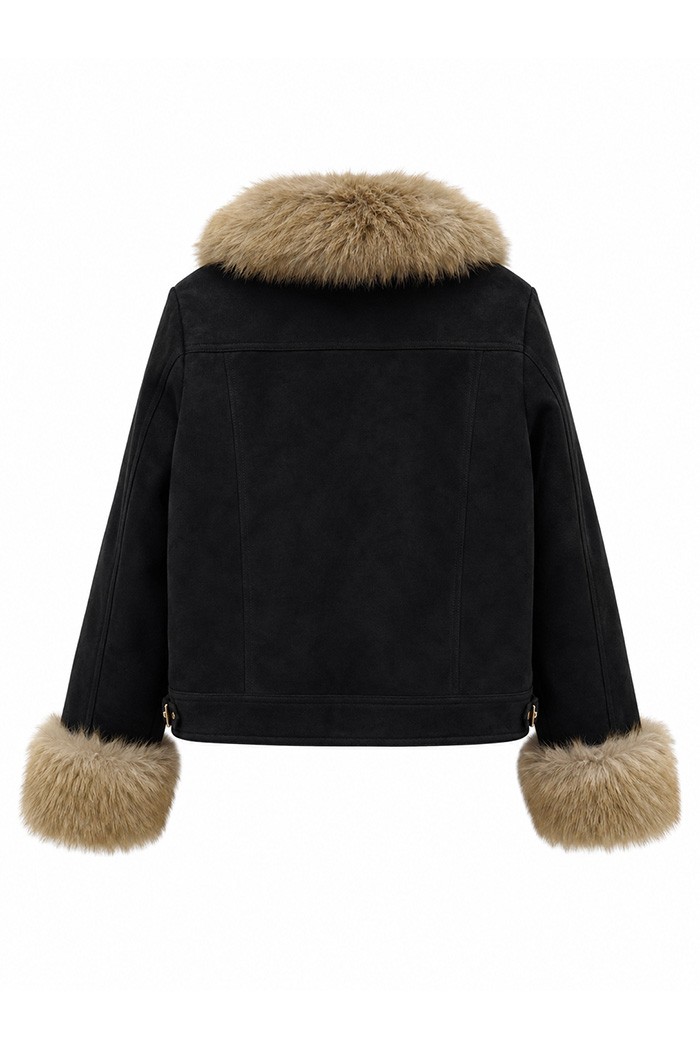 CHAQUETA DE ANTELINA CON CUELLO Y PUÑOS DE PELO SINTETICO NEGRO TY-M9563
