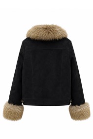 CHAQUETA DE ANTELINA CON CUELLO Y PUÑOS DE PELO SINTETICO NEGRO TY-M9563