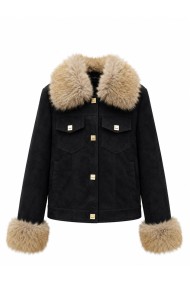 CHAQUETA DE ANTELINA CON CUELLO Y PUÑOS DE PELO SINTETICO NEGRO TY-M9563