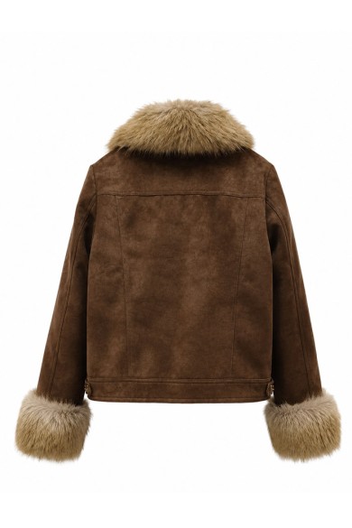 CHAQUETA DE ANTELINA CON CUELLO Y PUÑOS DE PELO SINTETICO CAFE TY-M9563