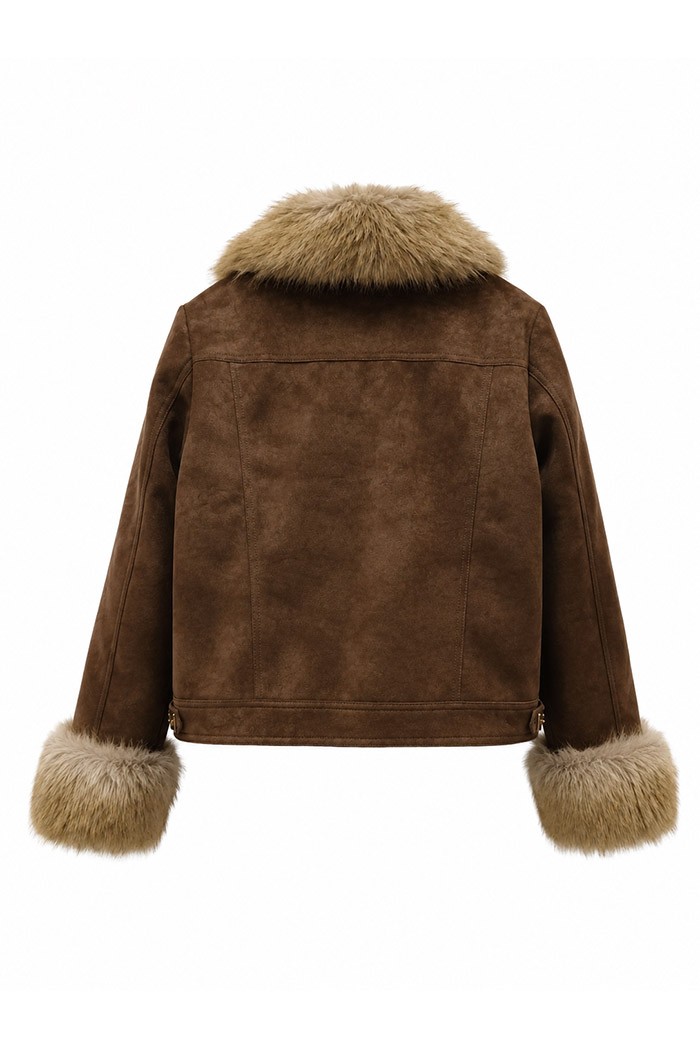 CHAQUETA DE ANTELINA CON CUELLO Y PUÑOS DE PELO SINTETICO CAFE TY-M9563