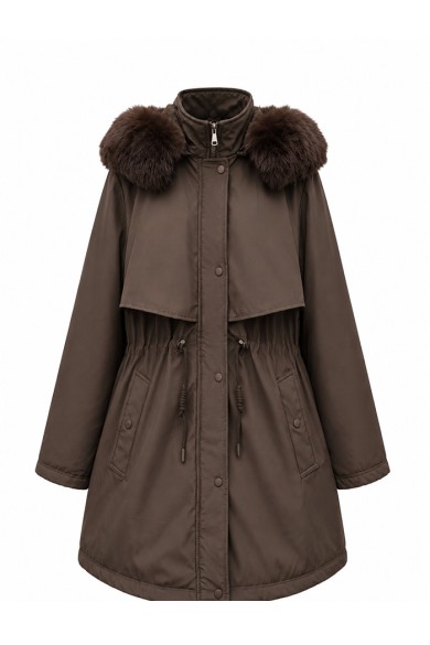 PARKA DE MUJER CON CAPUCHA Y DETALLE DE PELO SINTETICO MARRON TY-M9162