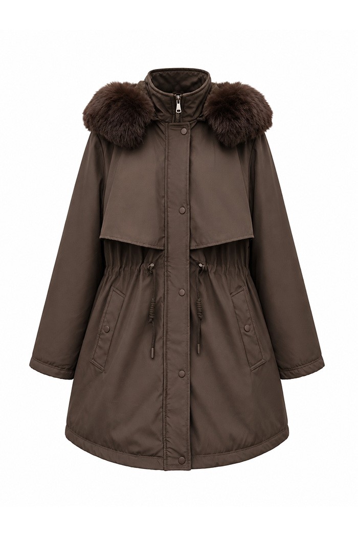 PARKA DE MUJER CON CAPUCHA Y DETALLE DE PELO SINTETICO MARRON TY-M9162