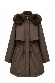 PARKA DE MUJER CON CAPUCHA Y DETALLE DE PELO SINTETICO MARRON TY-M9162