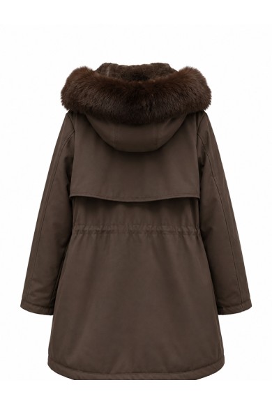 PARKA DE MUJER CON CAPUCHA Y DETALLE DE PELO SINTETICO MARRON TY-M9162