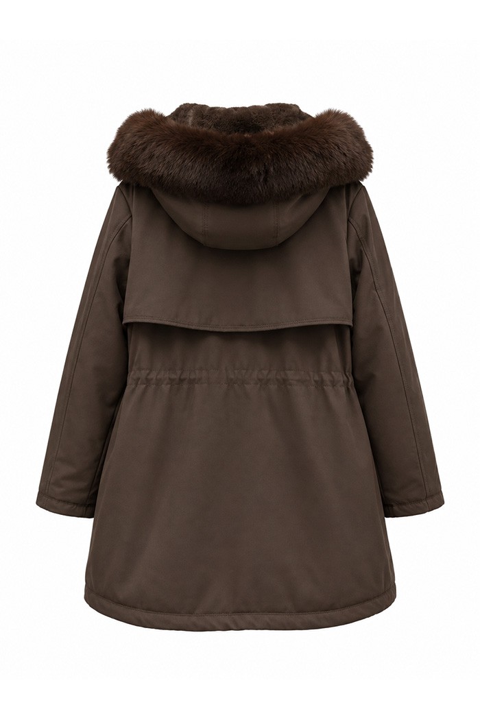 PARKA DE MUJER CON CAPUCHA Y DETALLE DE PELO SINTETICO MARRON TY-M9162