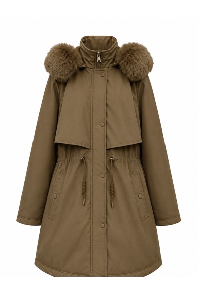 PARKA DE MUJER CON CAPUCHA Y DETALLE DE PELO SINTETICO CAMEL TY-M9162