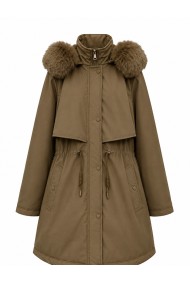 PARKA DE MUJER CON CAPUCHA Y DETALLE DE PELO SINTETICO CAMEL TY-M9162