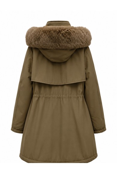 PARKA DE MUJER CON CAPUCHA Y DETALLE DE PELO SINTETICO CAMEL TY-M9162
