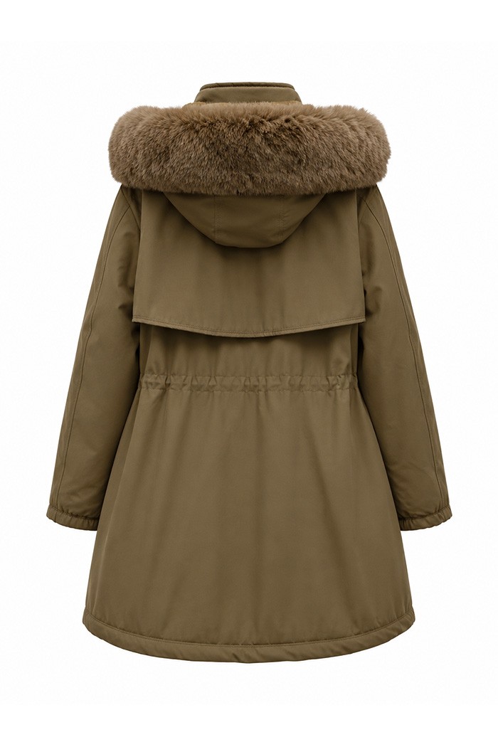 PARKA DE MUJER CON CAPUCHA Y DETALLE DE PELO SINTETICO CAMEL TY-M9162