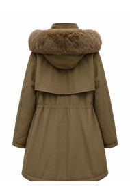 PARKA DE MUJER CON CAPUCHA Y DETALLE DE PELO SINTETICO CAMEL TY-M9162