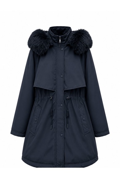 PARKA DE MUJER CON CAPUCHA Y DETALLE DE PELO SINTETICO NEGRO TY-M9162
