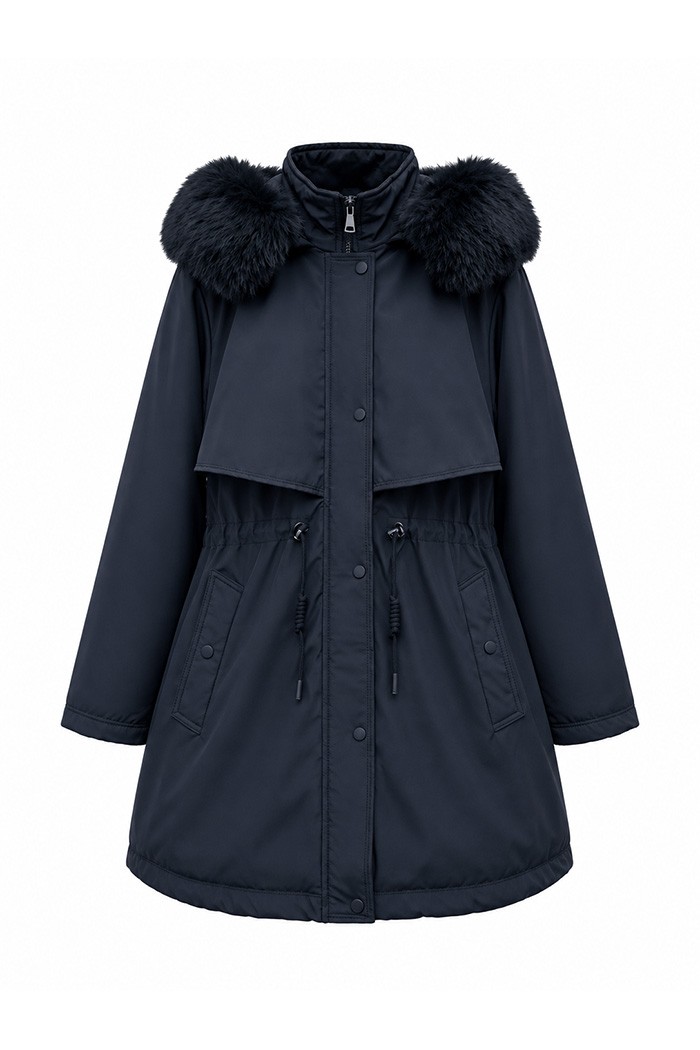 PARKA DE MUJER CON CAPUCHA Y DETALLE DE PELO SINTETICO NEGRO TY-M9162