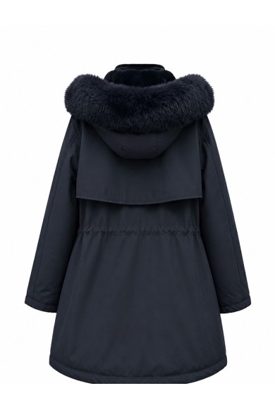 PARKA DE MUJER CON CAPUCHA Y DETALLE DE PELO SINTETICO NEGRO TY-M9162