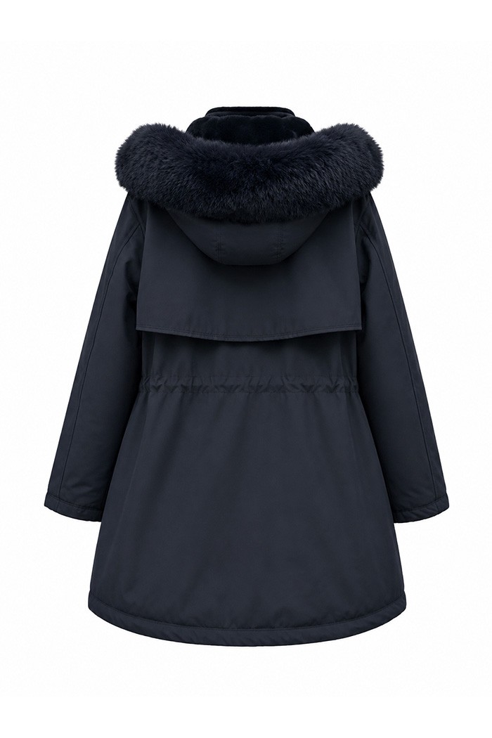 PARKA DE MUJER CON CAPUCHA Y DETALLE DE PELO SINTETICO NEGRO TY-M9162