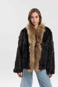 CHAQUETA REVERSIBLE CON FORRO DE PELO DE CONEJO Y ADORNO DE PELO DE MARMOTA PC-LLL5952