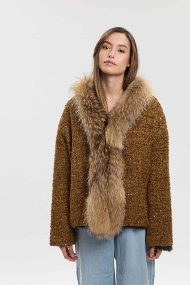 CHAQUETA REVERSIBLE CON FORRO DE PELO DE CONEJO Y ADORNO DE PELO DE MARMOTA PC-LLL5952