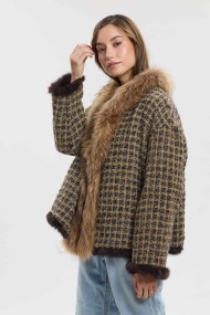 CHAQUETA REVERSIBLE CON FORRO DE PELO DE CONEJO Y ADORNO DE PELO DE MARMOTA PC-LLL5952