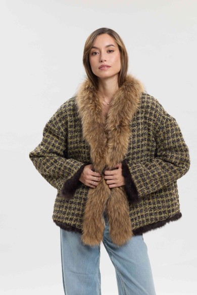 CHAQUETA REVERSIBLE CON FORRO DE PELO DE CONEJO Y ADORNO DE PELO DE MARMOTA PC-LLL5952