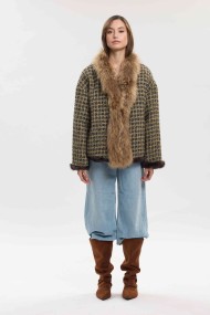 CHAQUETA REVERSIBLE CON FORRO DE PELO DE CONEJO Y ADORNO DE PELO DE MARMOTA PC-LLL5952