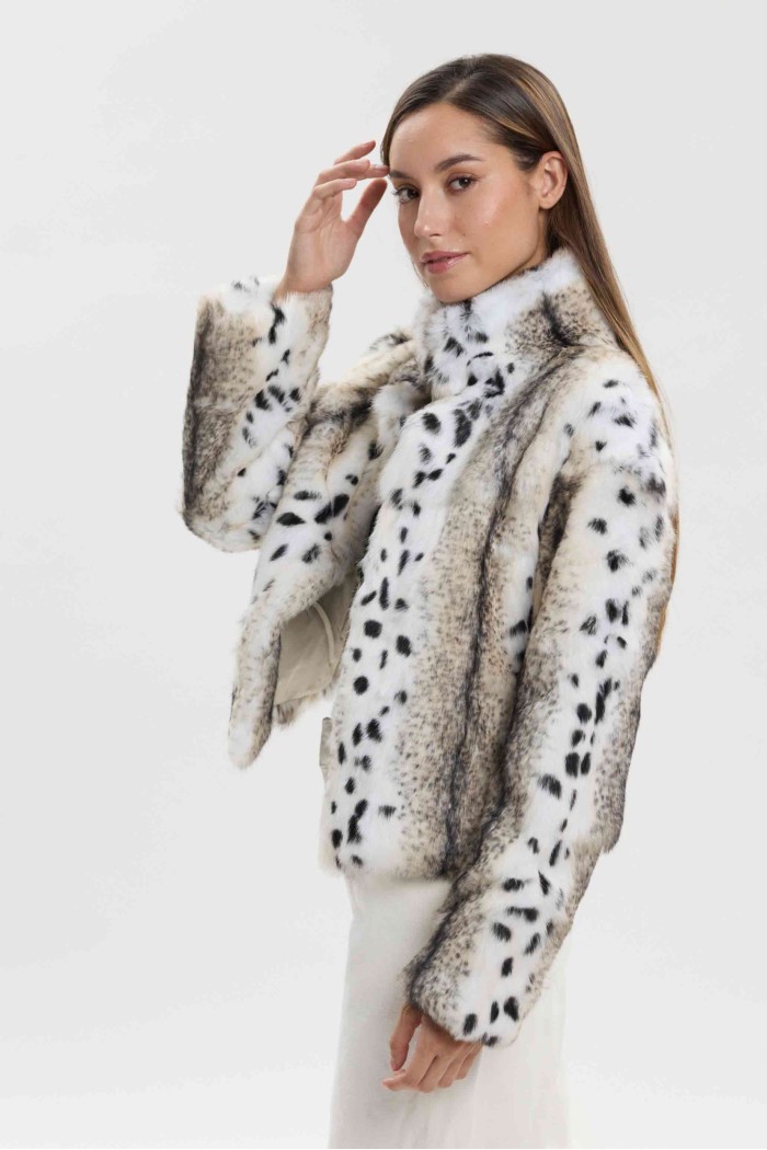 CHAQUETA DE PELO DE CONEJO ESTAMPADA PC-LLL5944-97